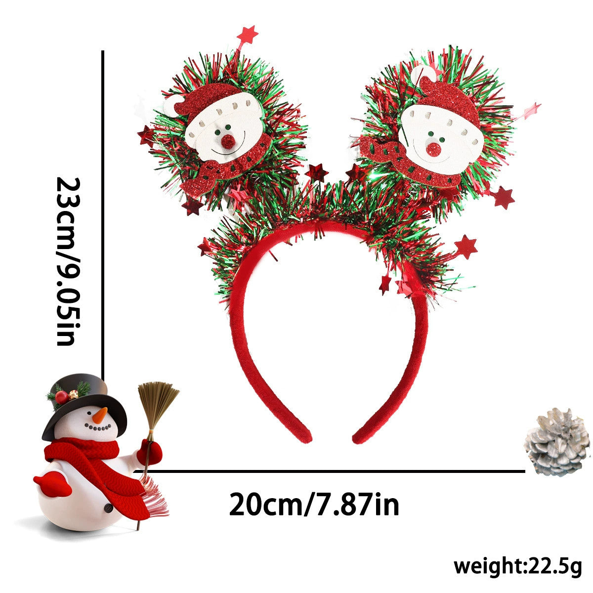 Christmas Sparkly Tinsel Headbands (9”) - Snowman/Reindeer Party Festive Hair Accessories