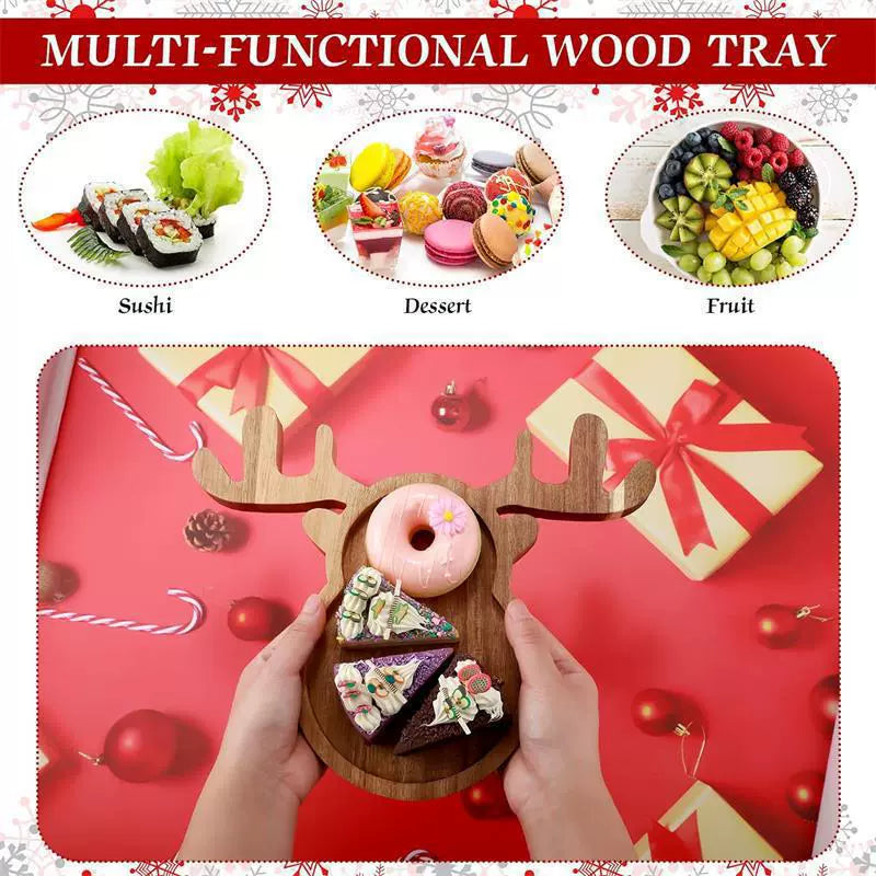 Christmas Wooden Serving Trays - Reindeer & Christmas Tree Shapes for Fruit, Snacks & Holiday Decor