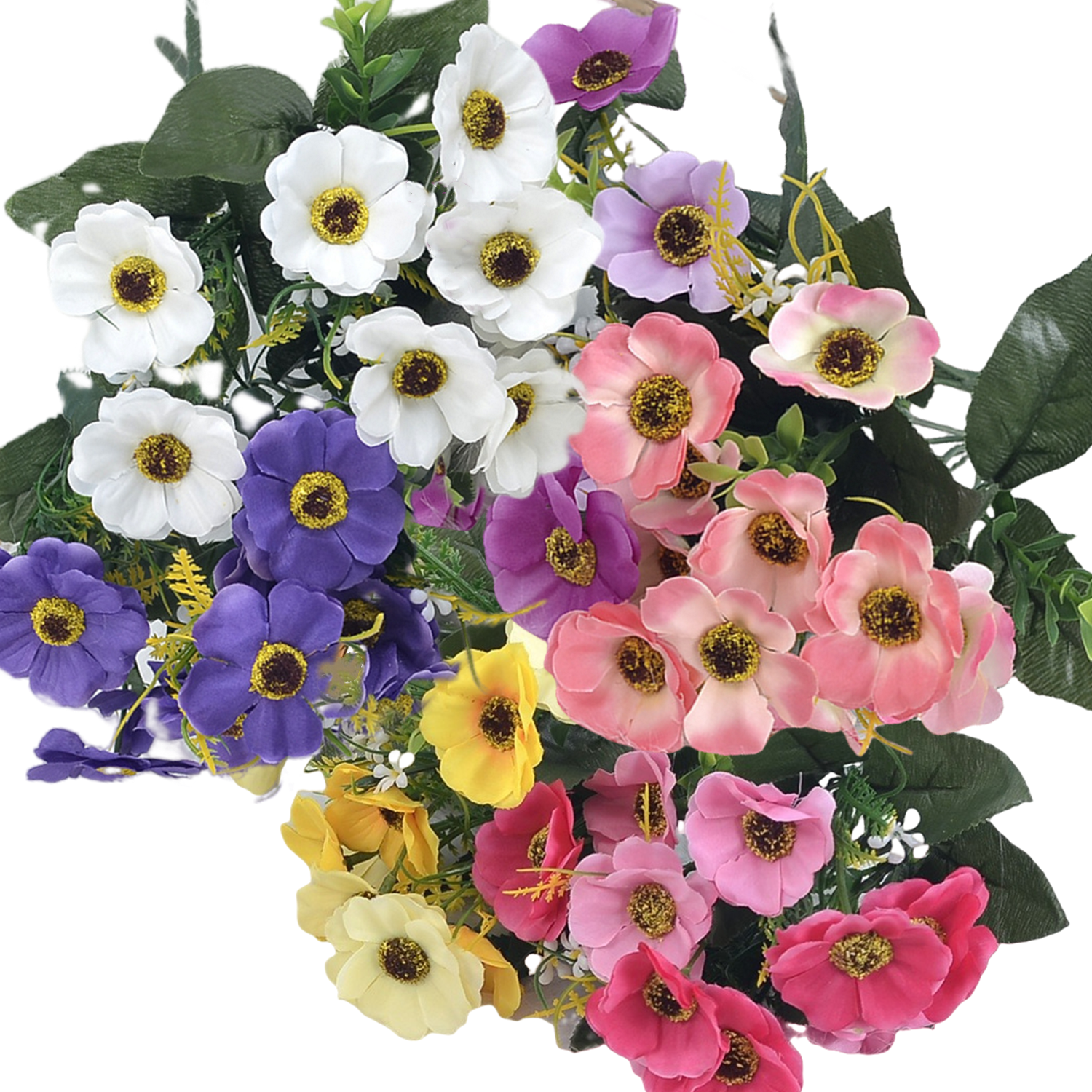 Bulk 6 Bundles of Daisy Bush Artificial Plants for Outdoor Gardens Porches and Window Boxes Wholesale