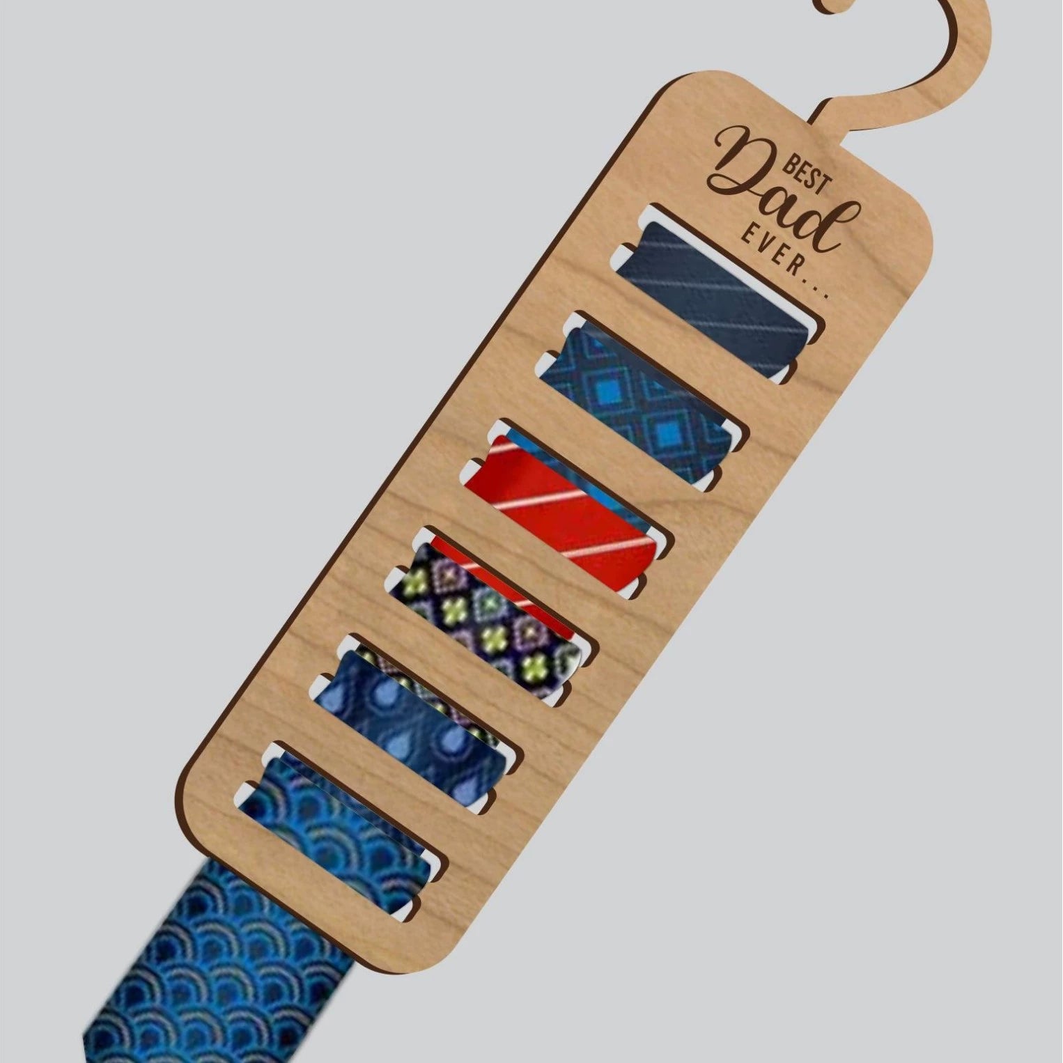 Father's Day Wooden Tie Rack - Handprint Design Tie Organizer