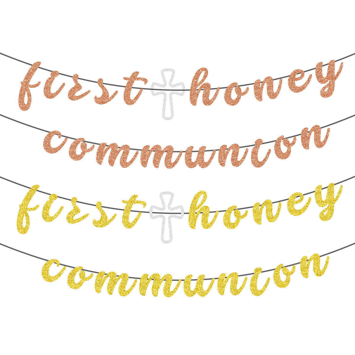First Communion & Baptism Banner - 2 Sets Glitter Letter Garland for Baby Shower & Religious Celebrations