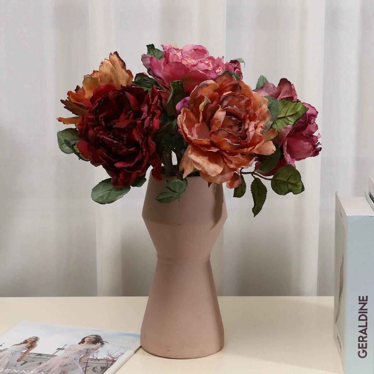 16.1 Inches French-Style Baked-Edge Peony - Home Decor Artificial Flower for Living Room, Bedroom, Tabletop & Wedding Decor