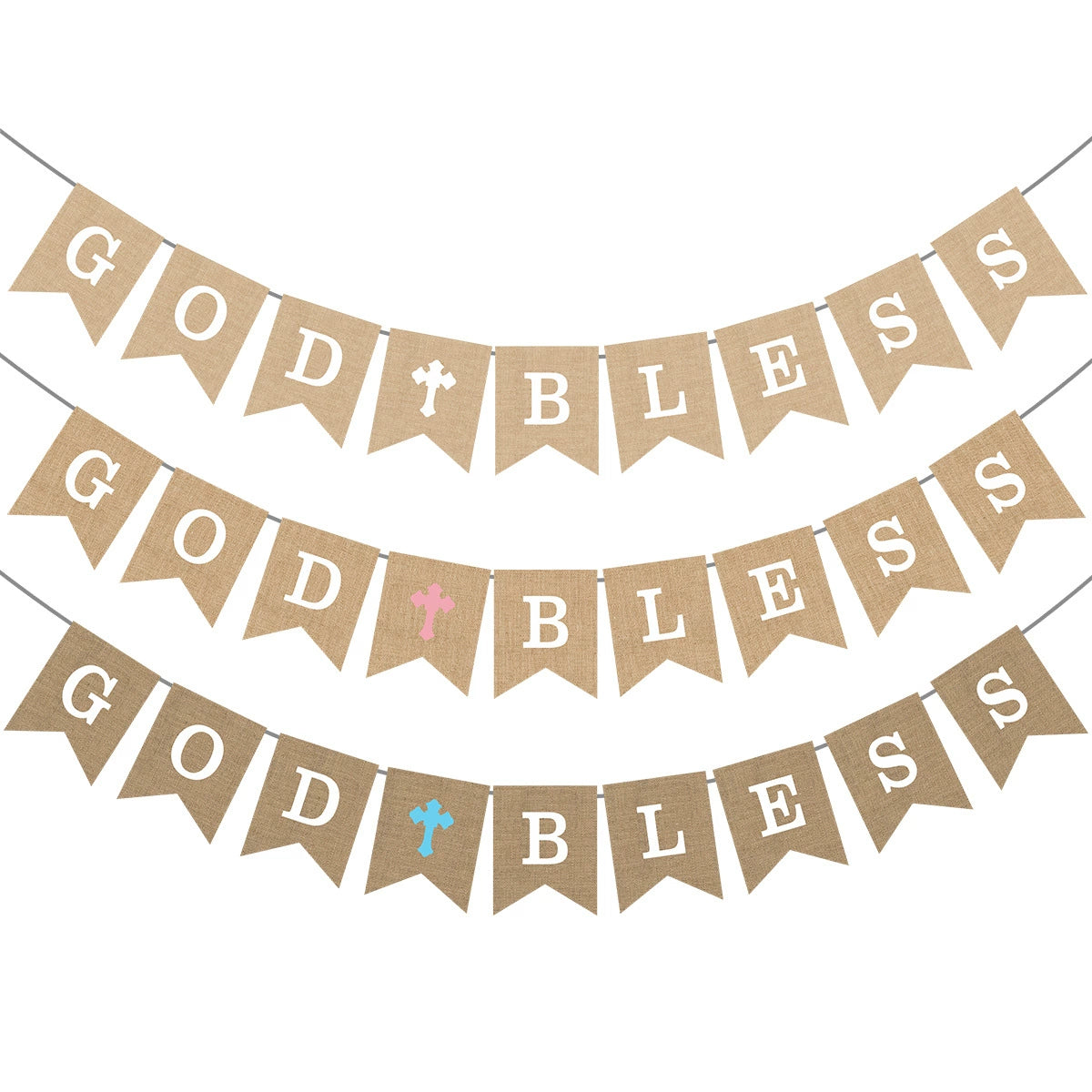 God Bless Burlap Banner - Baptism Christening First Communion Baby Shower Party Decor