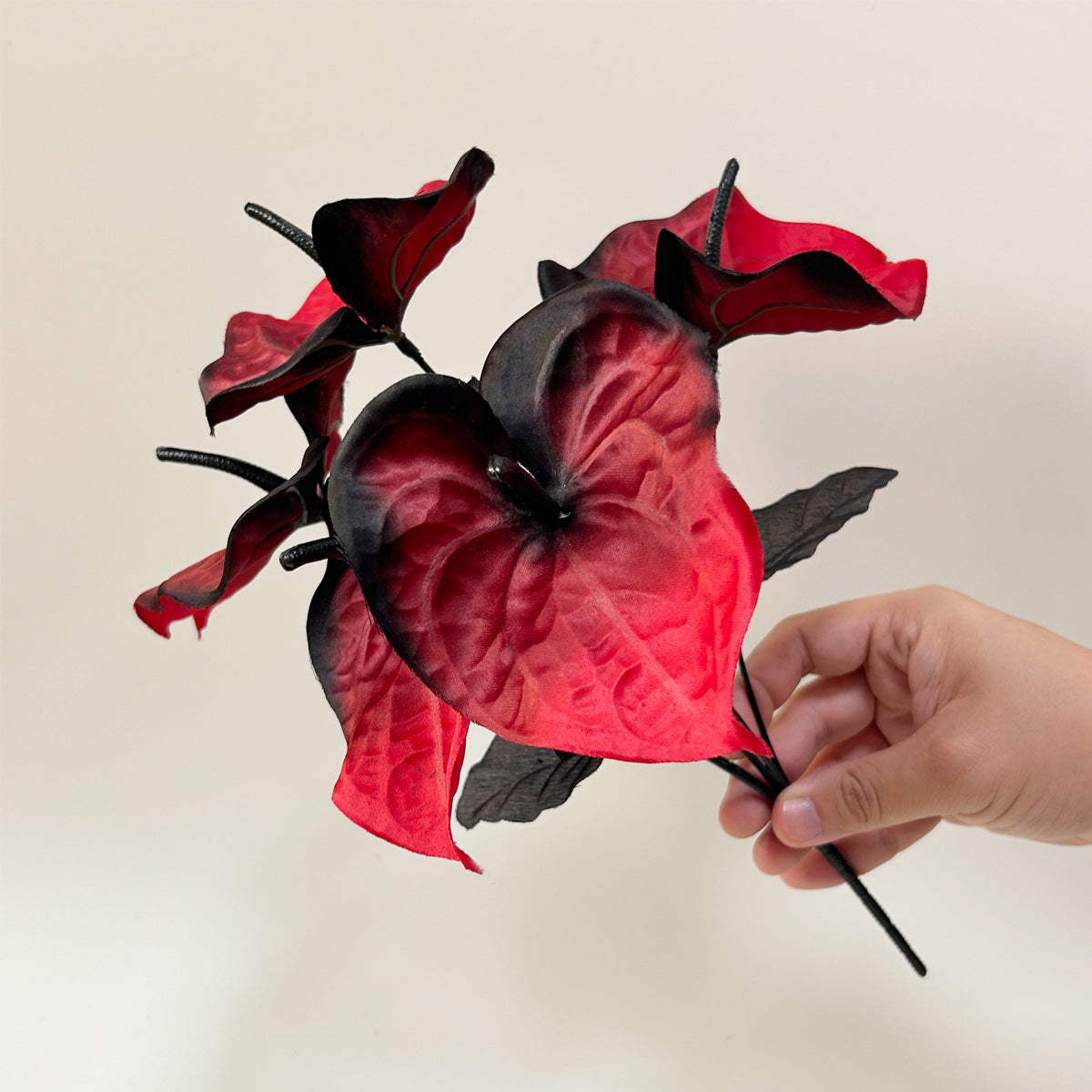 13.4 Inch Artificial Anthurium Flower Bush Bouquet 6 Stems Halloween Decor Faux Silk Flowers