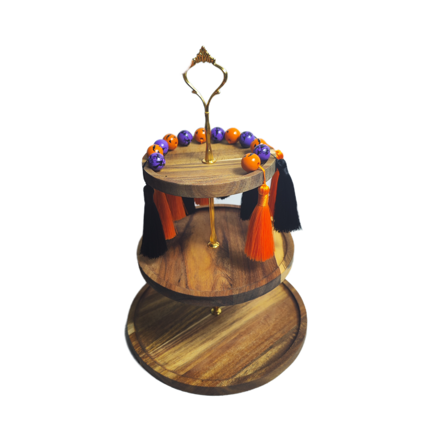 Halloween Wooden Tiered Tray Decor Accent Spooky Fall Seasonal Home Decoration