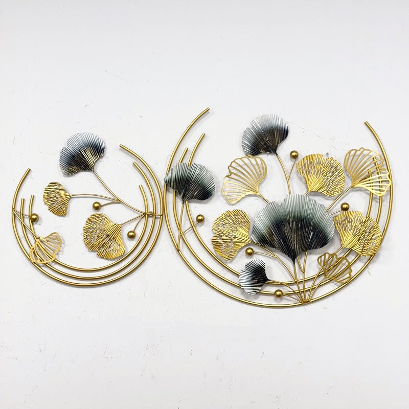 Home Metal Wall Decor Golden Ginkgo Leaves Metal Wall Decor with Frame