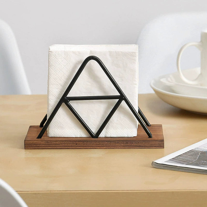 Modern Geometric Napkin Holder - Wooden & Metal Triangle Stand for Cafe, Restaurant & Home Decor