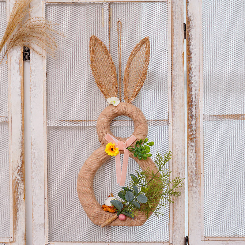 Easter Bunny Wreath - 1.73ft Burlap Rabbit Decor for Easter Christmas Home Party Hanging Decorations