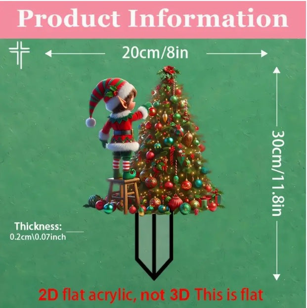Whimsical Christmas Tree Elf Acrylic Garden Stake - Outdoor Planter Decor