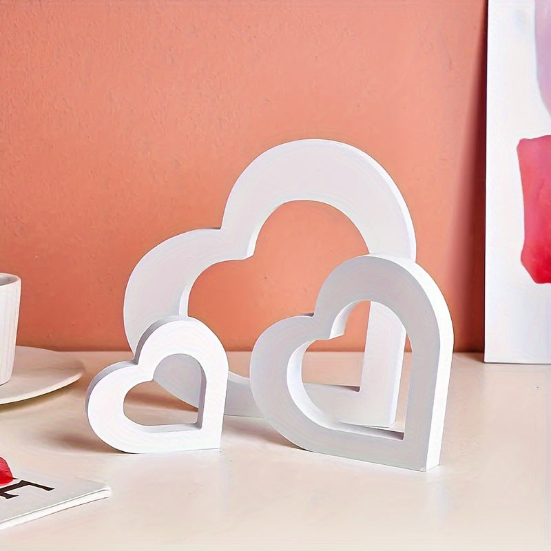 3-Piece White Chevron Heart Decorations - Wedding & Valentine's Day Decor (7in Max Size)