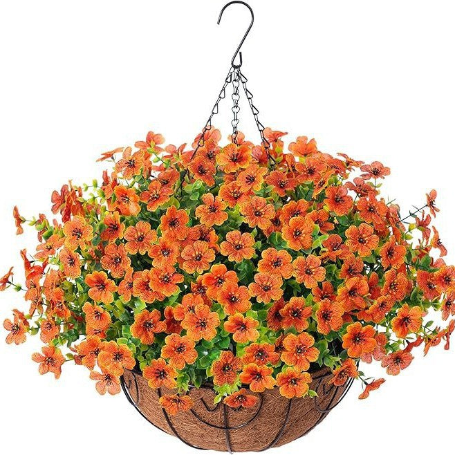 Premium Artificial Hanging Flower Basket UV-Resistant Silk Daisy Eucalyptus Outdoor Porch Patio Balcony Yard All-Weather 3D Pistil