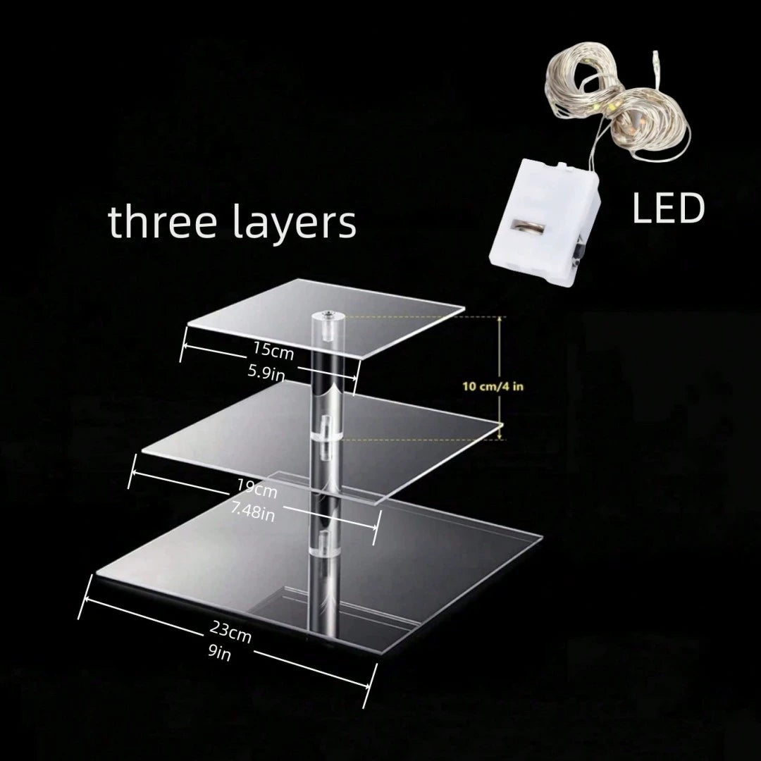Bulk 2 Pcs Cupcake Stand Holder Acrylic Tower with LED Lighting System Commercial-Grade Dessert Display for Wedding Candy Bars 5-Star Buffets Warm Gold Wholesale