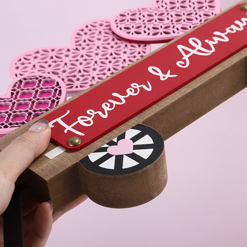 Valentine's Day Wooden Heart Car Decor - Cute Tabletop & Window Party Decoration (10.8" L x 1.2" W x 6.1" H, Handle Excluded)