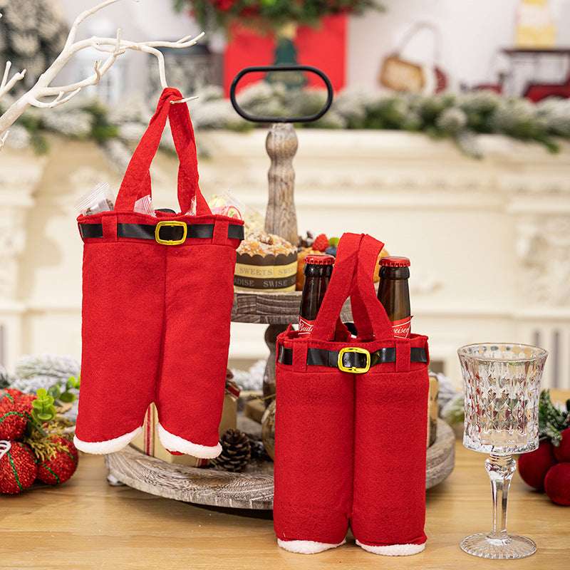 Santa-Pants Gift Bag – 11.4"×7.5" Large & 9.4"×6.7" Small Reusable Candy-Wine-Coke Carrier Funny Christmas Wrapper