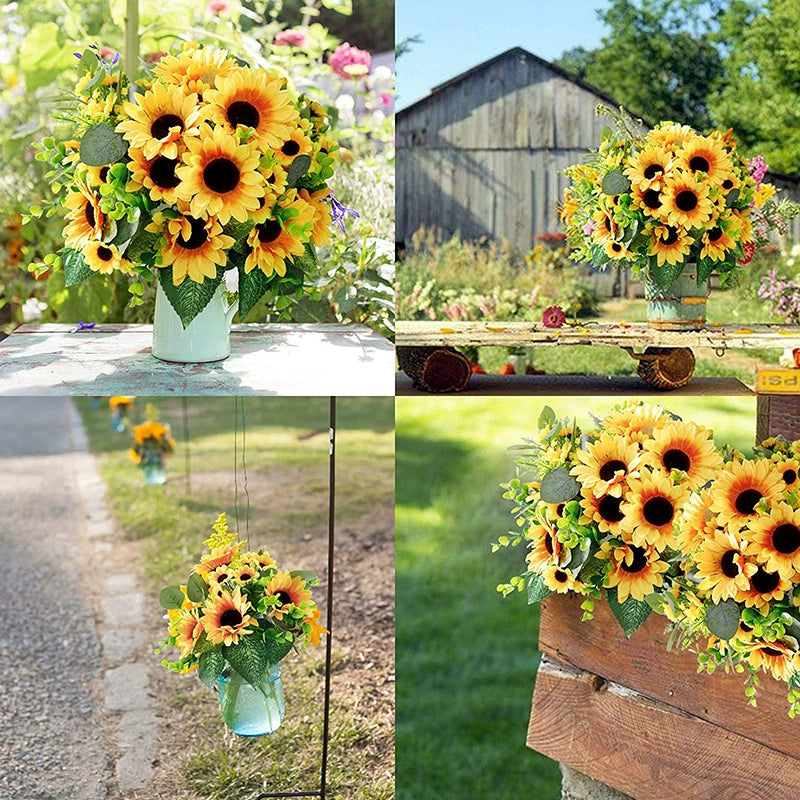 Bulk 2 Pcs Artificial Sunflower Bouquets Arrangements with Stems Photogenic Wedding Props for Bridal Bouquets Spring Baby Gender Reveal Backdrops Boho Farmhouse Mantel Styling Wholesale