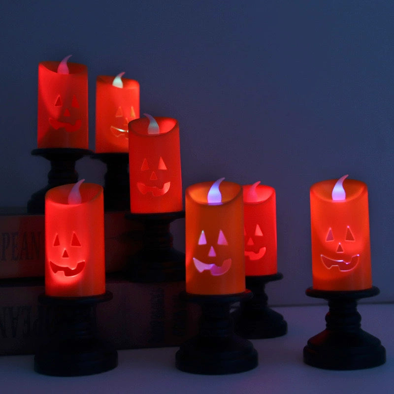 Candlelit Jack-o'-Lantern - Halloween Spooky Pumpkin with Candle Holder, Horror Decor for Haunted House