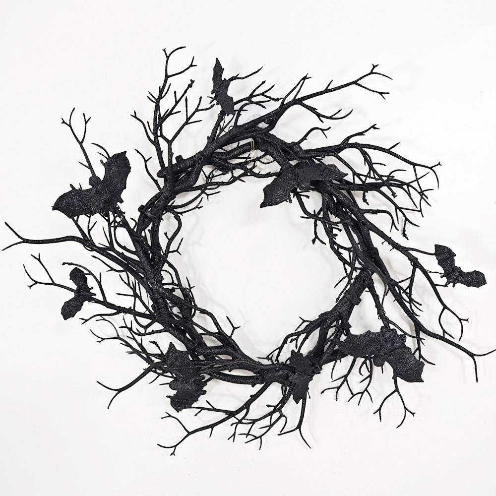 17 Inch Black Manzanita Branch Wreath, 1 Pc Artificial Bat Tree Twig Decoration for Halloween Front Door