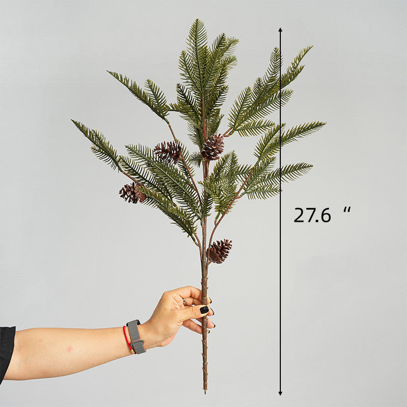 Christmas Artificial Pine Branch with Pine Cones - Realistic Mini Tabletop Decor 2-Pack for Festive Home Setup