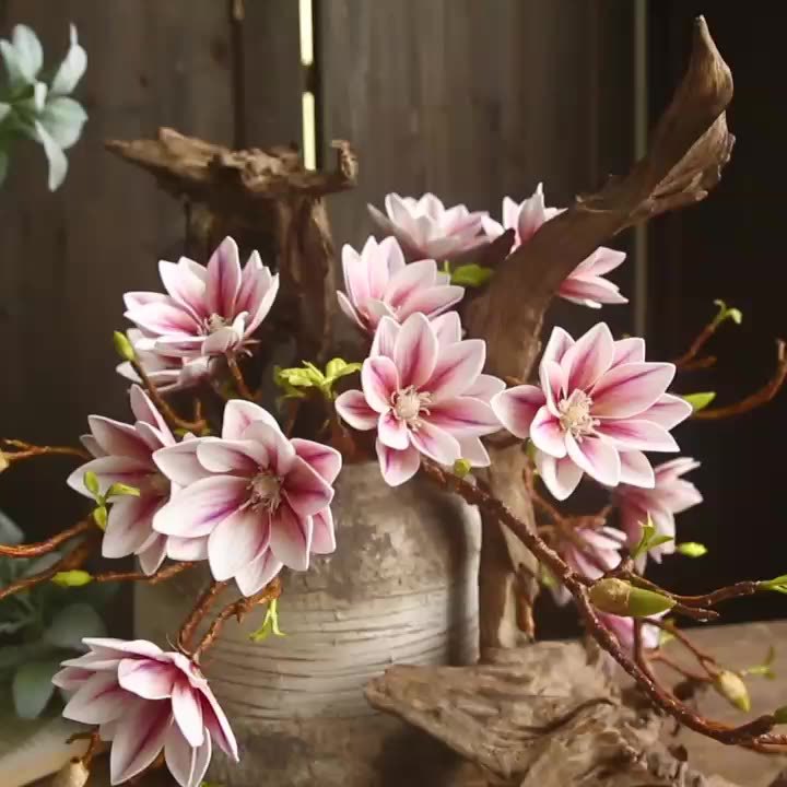 Premium PU Artificial Magnolia Flowers 2-Pack - New Chinese Style Home Decor for Living Room & Dining Table (31.1 Inches)