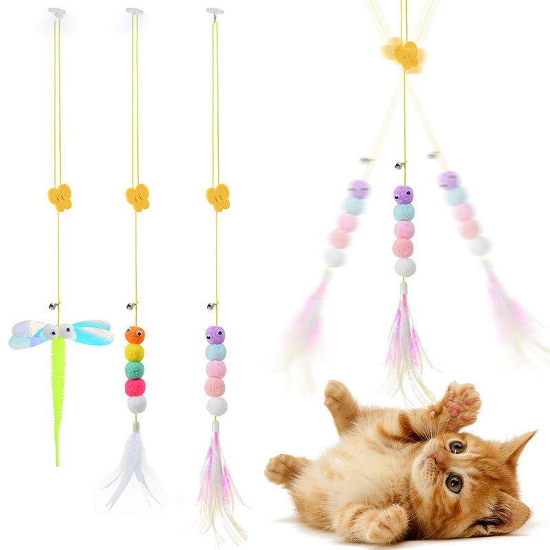 Premium Interactive Cat Feather Toys 2 Pack Retractable Teaser Bells for Indoor Play Mental Stimulation All Cats