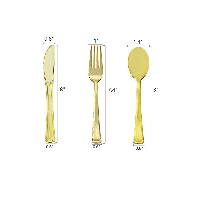 Bulk 25 Sets Golden Disposable Silverware Set Plastic Cutlery Set Wholesale
