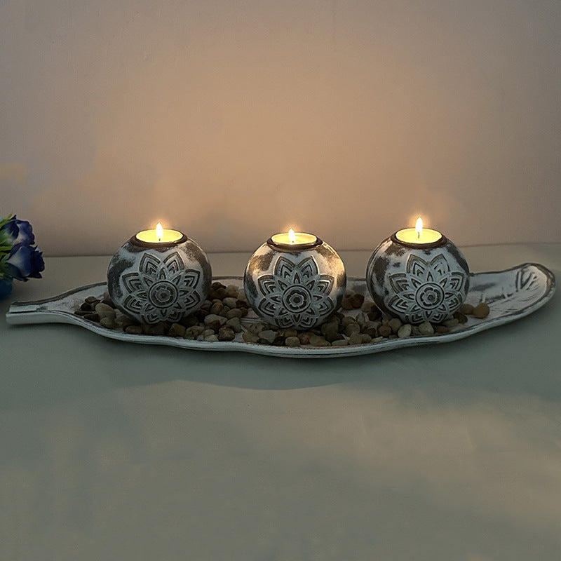 Bulk Wooden Tea Light Candle Holder with Leaf Tray Cups for Home Wedding Party Centerpieces Candlestick Wholesale