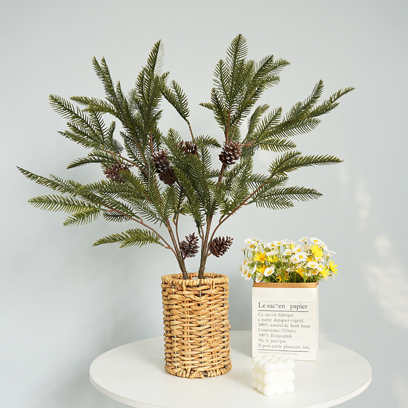 Christmas Artificial Pine Branch with Pine Cones - Realistic Mini Tabletop Decor 2-Pack for Festive Home Setup