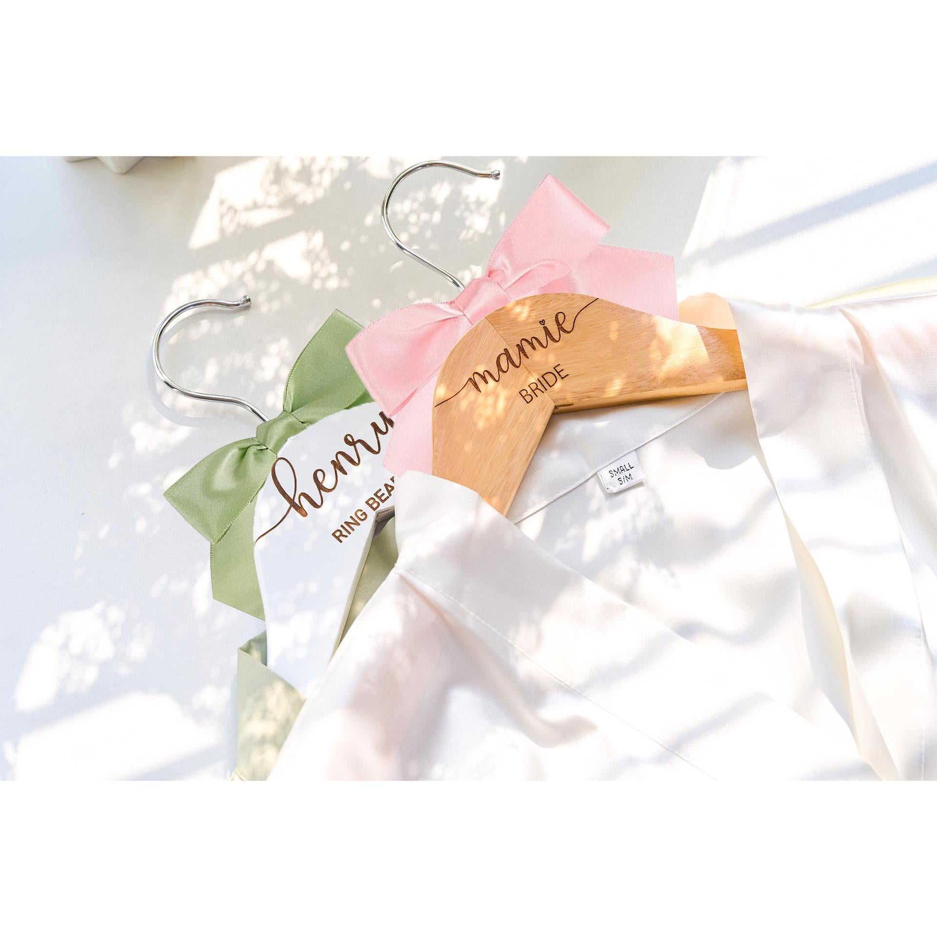 Personalized Wedding Hangers - 3 Pack Solid Wood Pearl Non-Slip Hangers for Bride & Groom Laser Engraved Custom Name/Logo