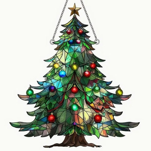 Christmas Tree Sun Catcher - Acrylic Window Hanging & Wall Art for Holiday Decor