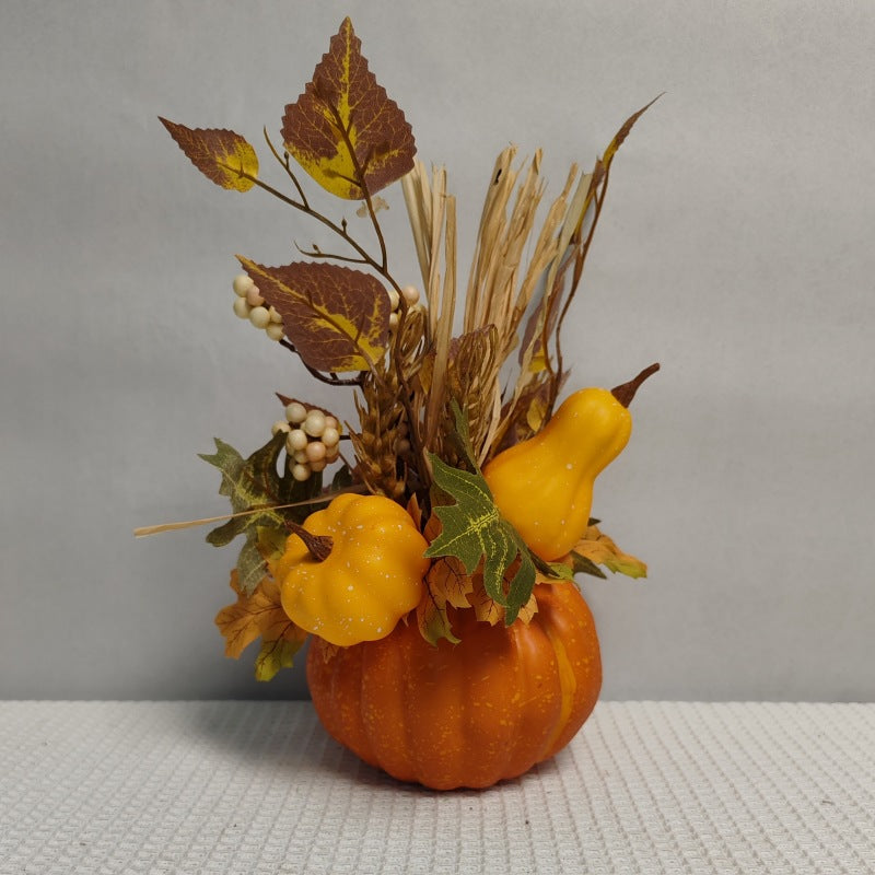 Halloween Thanksgiving Fall Harvest Maple Leaf & Berry String Pumpkin Pot - Home Decor Accent