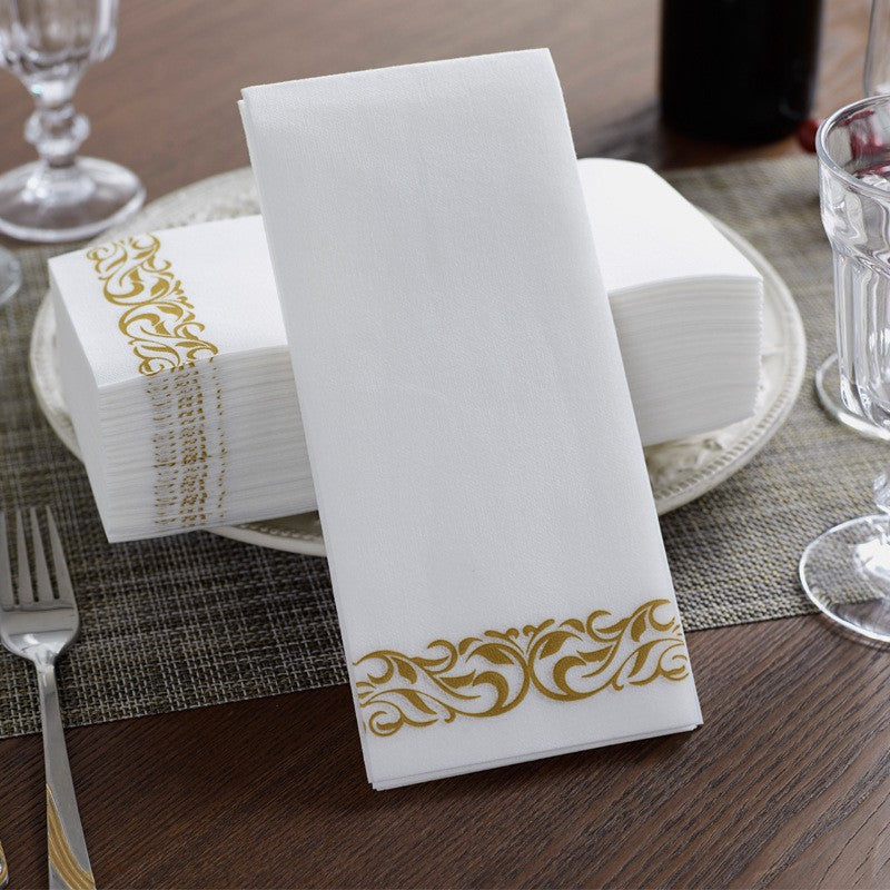 Bulk 500 Packs Disposable Western Food Paper Napkins with Pattern Absorbent Dust-free Paper Towel Wholesale