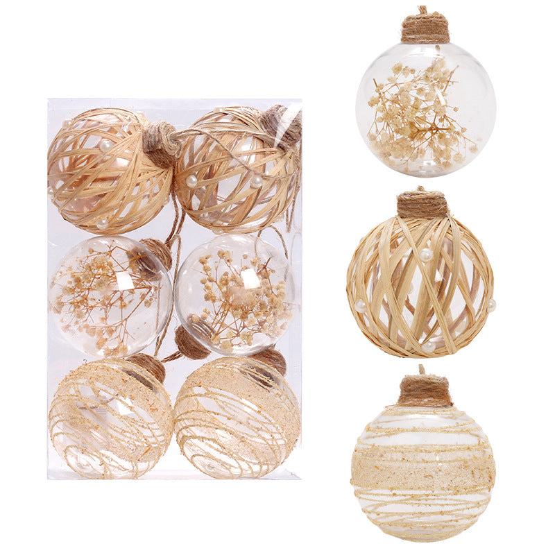 Christmas Decorations Clear PET Christmas Ball Set with Jute Twine - Plastic Christmas Tree Ornaments (9.25" x 3.07" x 6.10", 5.40 oz)