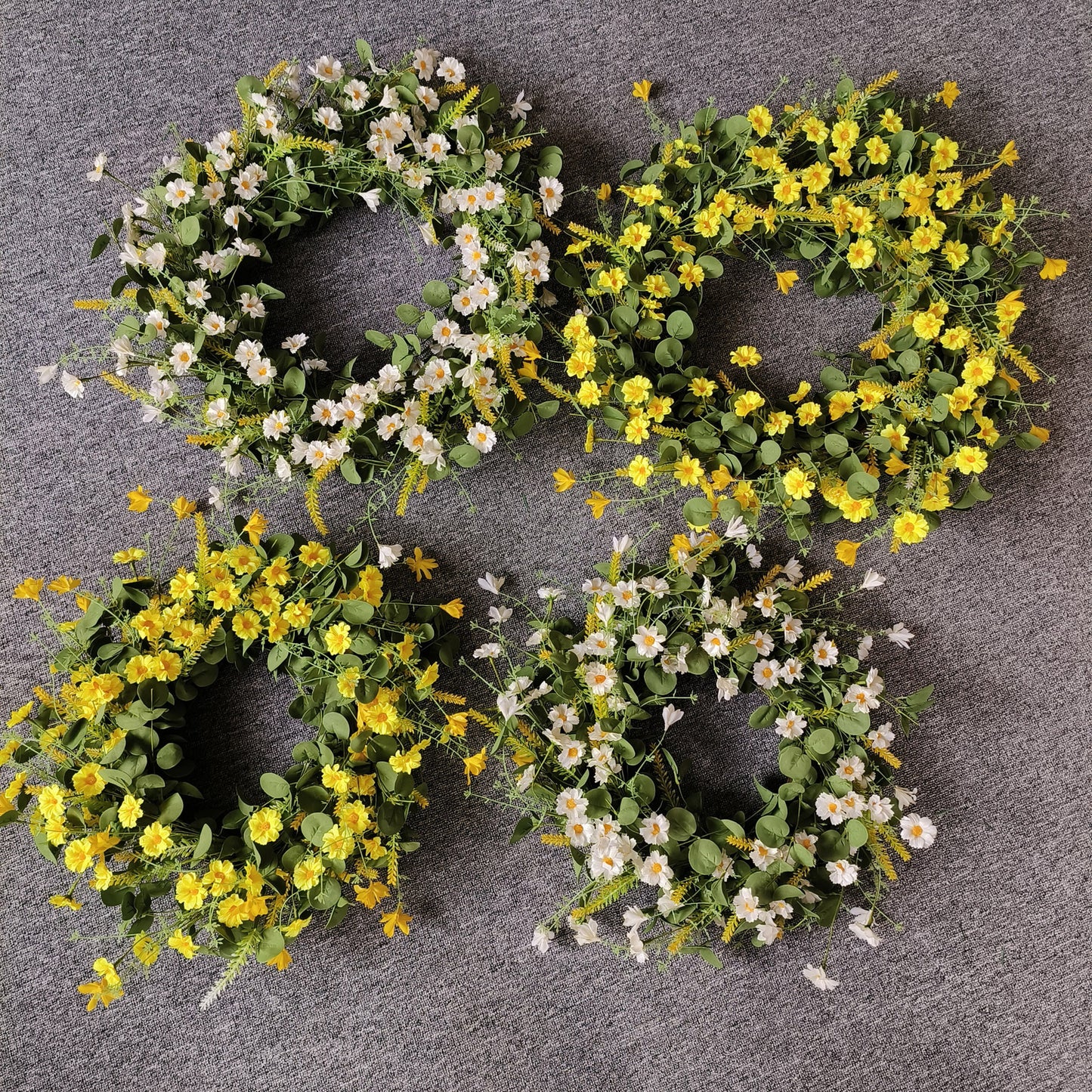 Premium 24 In Daisy Wreath Silk Flowers with Eucalyptus Lavender Boho Farmhouse Wedding Decor Seasonal Wall Hanging Arrangements