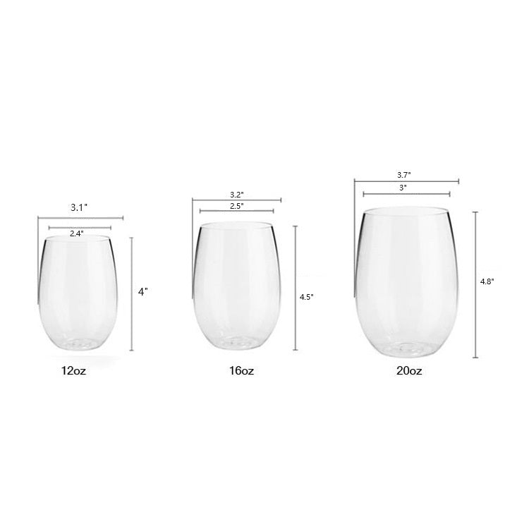 Bulk 10 Pcs Plastic Wine Glasses Stemless Reusable Clear Disposable Wine Cups Wholesale