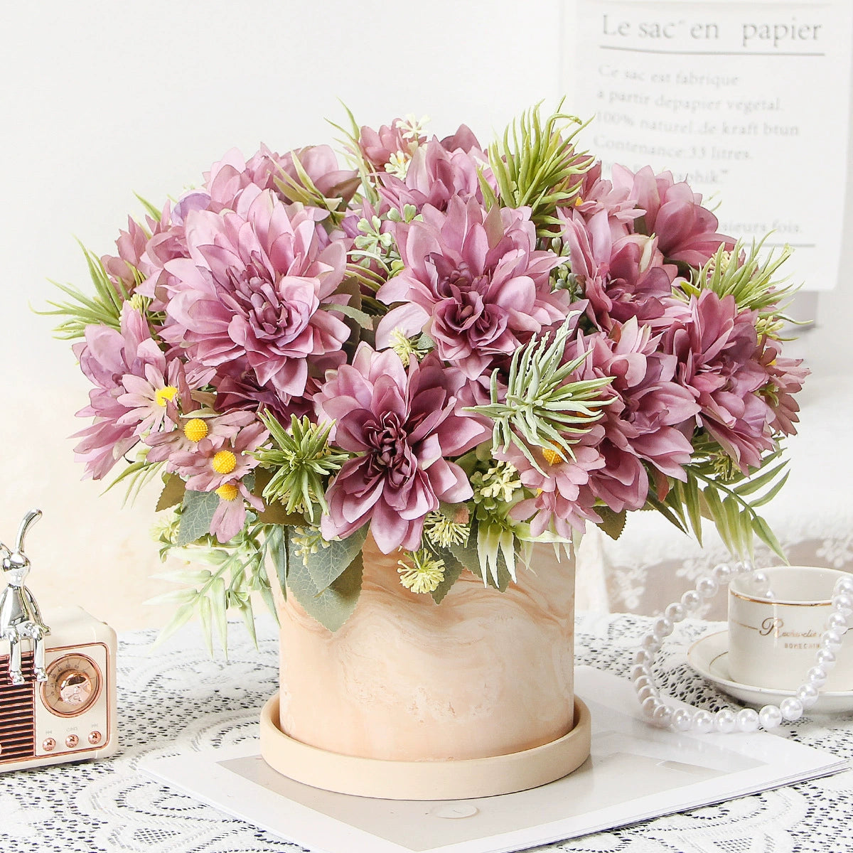 Bulk Dahlia Bridal Bouquet Kit Silk Gerbera Set Bend Safe Steel Stems for Wedding Aisle Decor Home Vase Displays  Wholesale