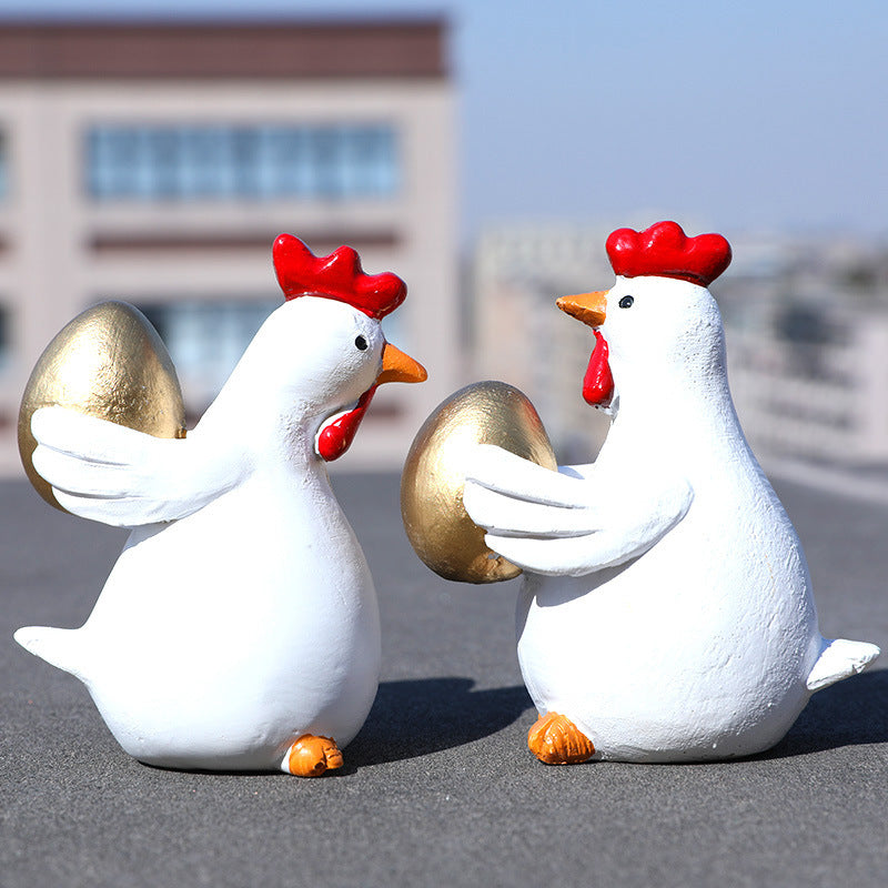 Easter Cute Chicken & Golden Egg Resin Decor Set - 2-Piece Indoor/Outdoor Home Figurines