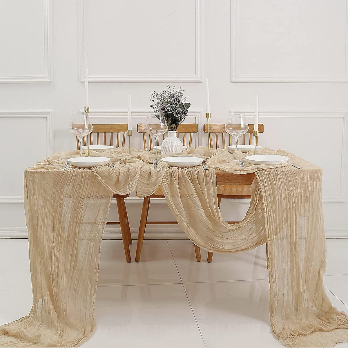 Bulk Cheesecloth Table Runner 2025 Boho 35" Breathable Organic Cotton Table Decor for Summer Wedding Bridal Shower Boho Party Wholesale