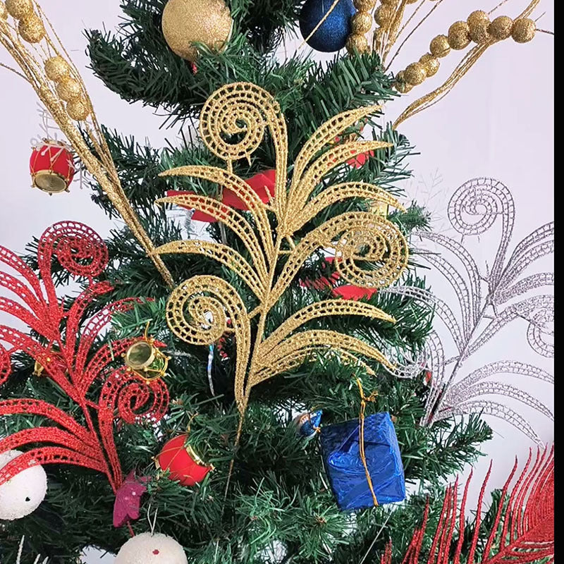 Christmas Gold Glitter Plastic Leaf Ornaments 2-Pack - 15.7" Length 7.5"Width | Sparkly Cutout Decor for Christmas Trees