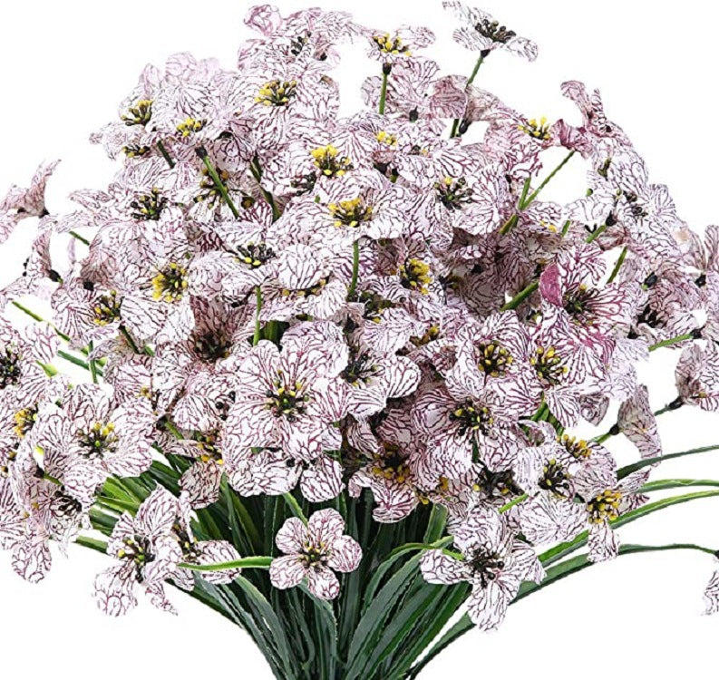 Bulk 24 Violet Artificial Flowers 2025 UV Proof Marine Grade Outdoor Farmhouse Weddings Patio Hanging Planters Weatherproof Wholesale