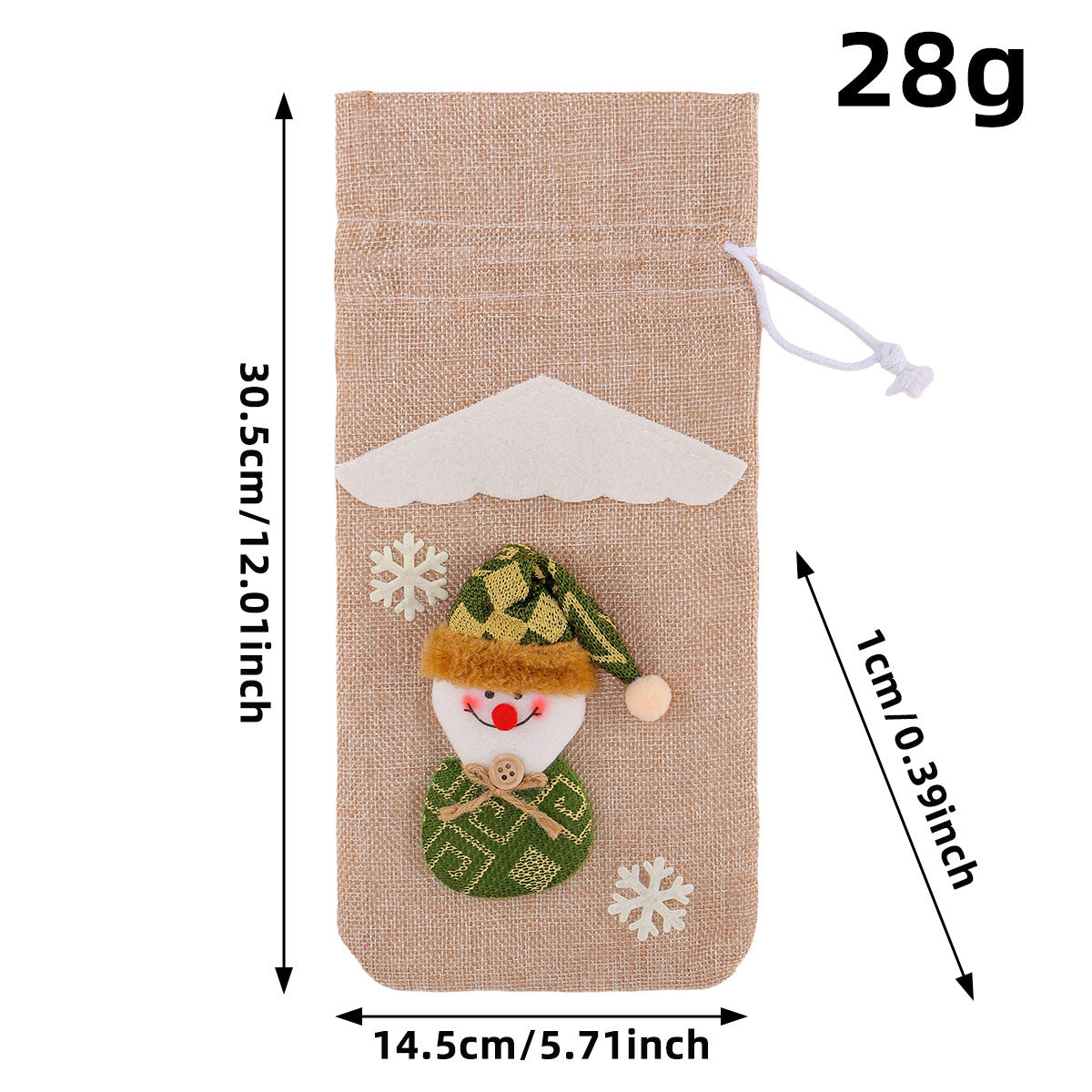Christmas Santa Burlap Wine Bottle Bag - 12” x 5.7” Festive Decor for Holiday Tables