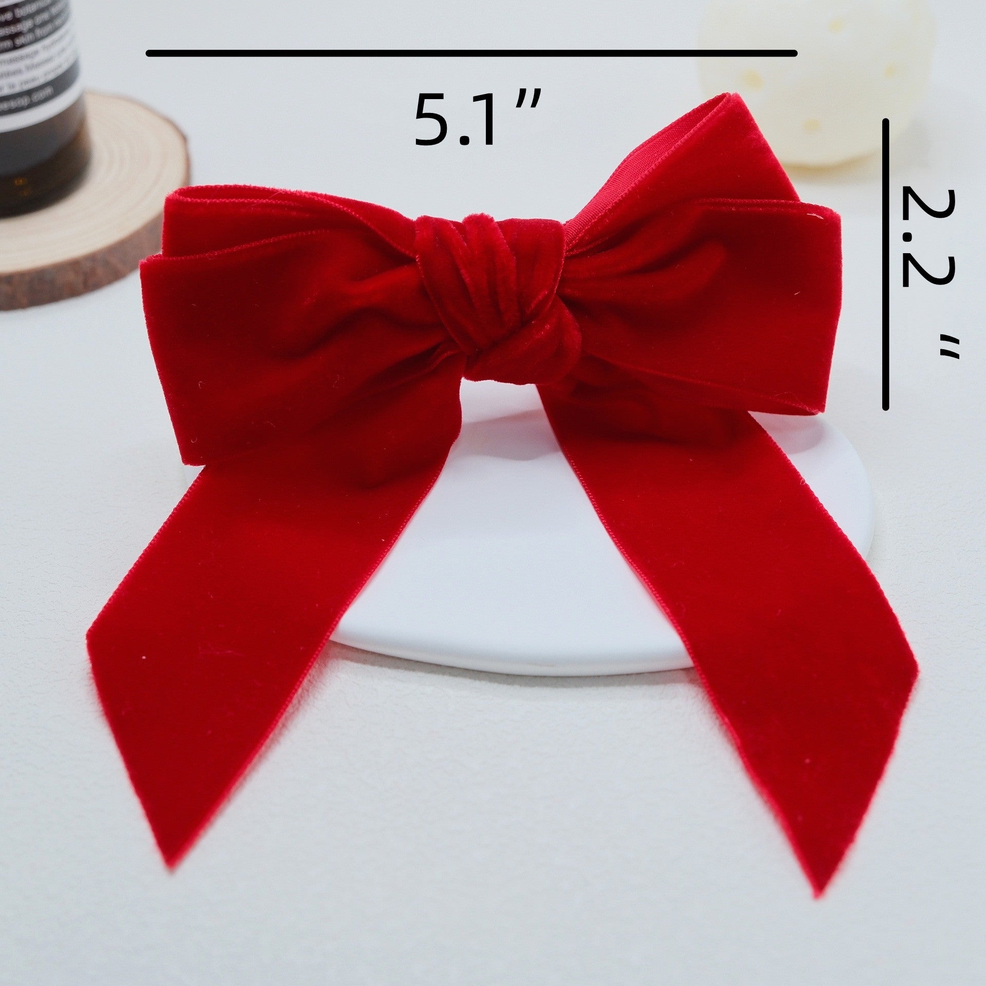12 Pcs Christmas Velvet Bow Napkin Rings 5.1"×2.2" Festive Red Napkin Holders