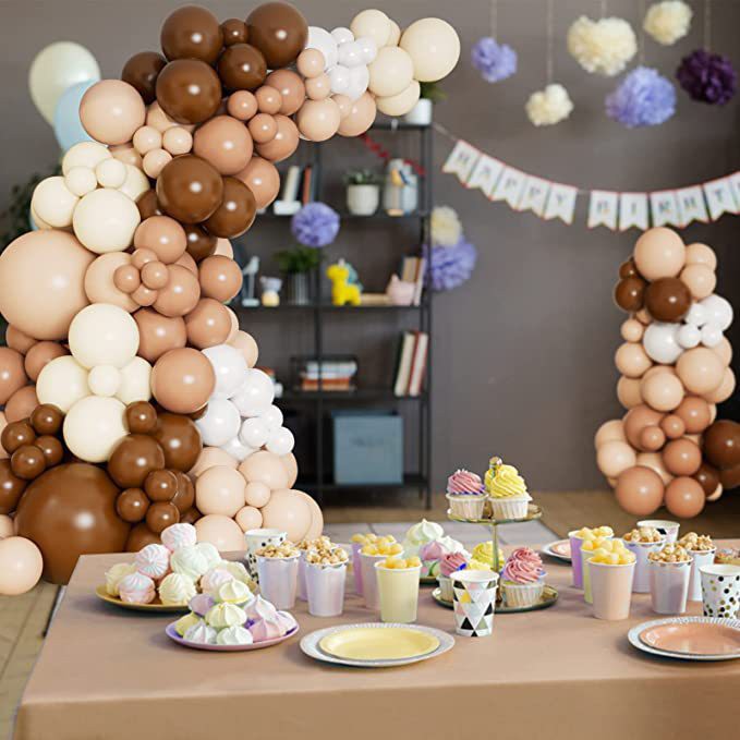 135-Piece Double-Layer Latex Balloon Garland Kit – Blush Coffee Brown & Chocolate Metallic Neutral Party Decor