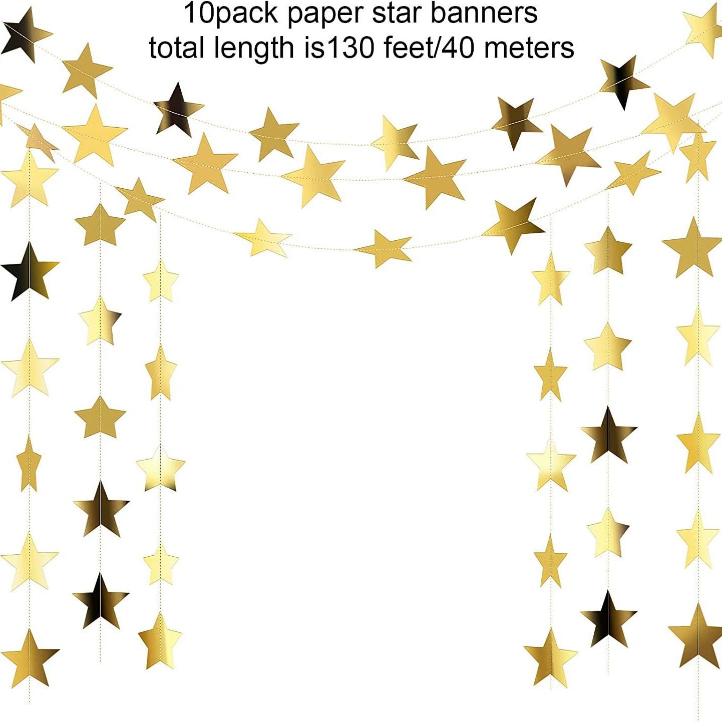 Bulk 10 Pack Star Garland Banner Decor 130 Feet Bright Star Hanging Bunting Banner Backdrop for New Year Decor Graduation Wedding Birthday Christmas Party Wholesale