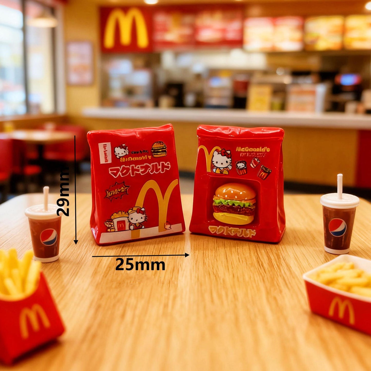 10Pcs 3D Mini McDonald's Hamburger Paper Bag Resin Charms | Wedding Decor for Dessert Table & Miniature Wedding Scene