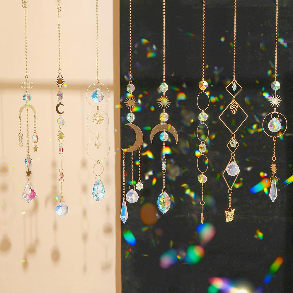 Bulk 8 Pcs Sun Catcher Crystals Scientific Floral Spectrum Refractors with 360° Chromatic Dispersion All-Weather Wedding Arch Crystals Car Window Charms Christmas Ornament Clusters Wholesale