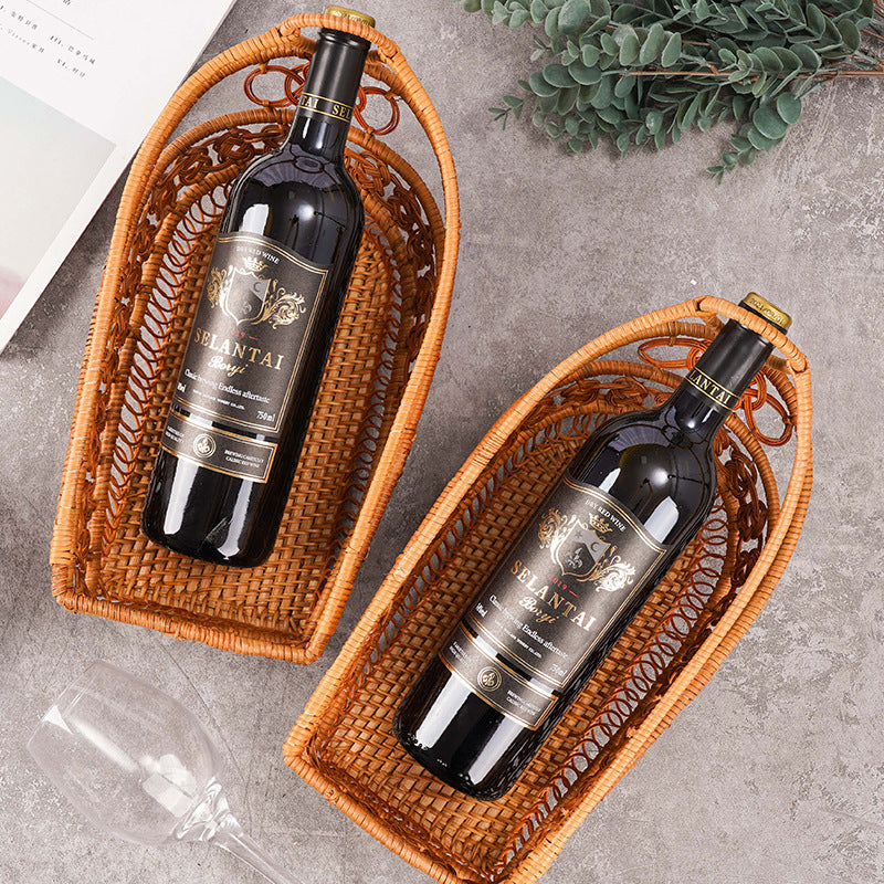 Premium Handwoven Rattan Wine Basket Nautical Boat Cellar Organizer for Kitchen Bar & Wedding Décor Storage