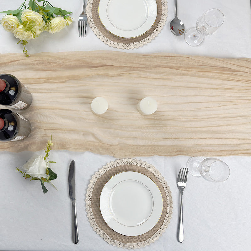 Rustic Linen Placemats with Lace Trim - 10x10 inches Yellow Jute Farmhouse Style (Set Includes Coasters)