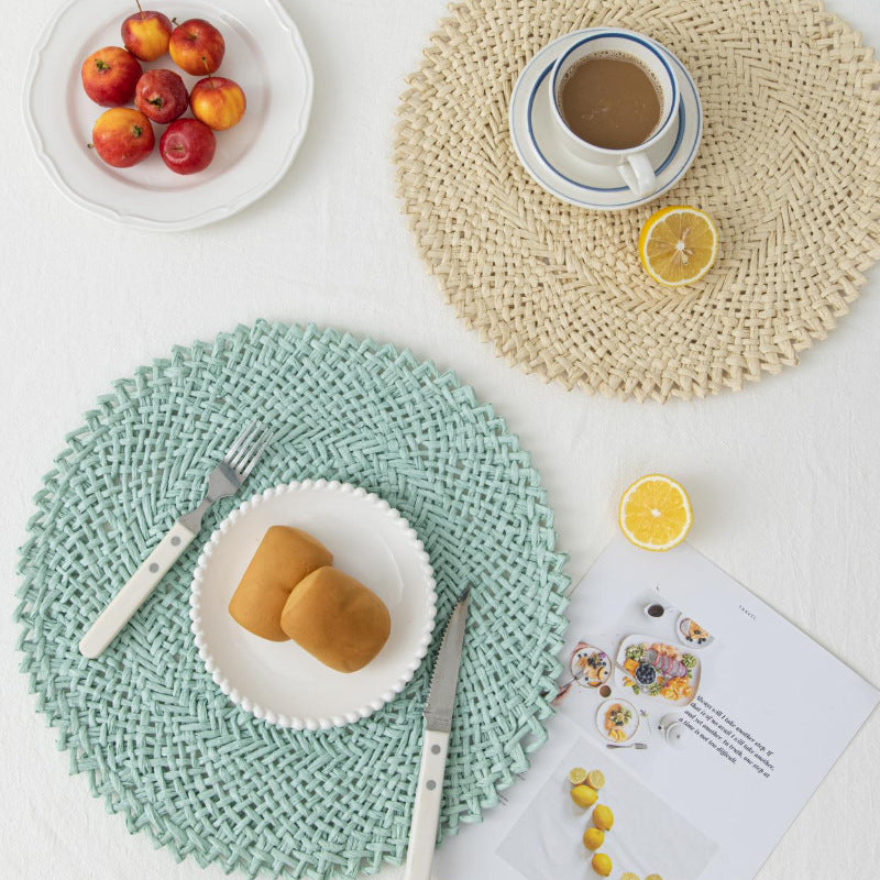 Handmade Paper Round Placemats 2-Pack 15-Inchs Heat-Resistant Mats for Plates/Mugs/Home Decoration