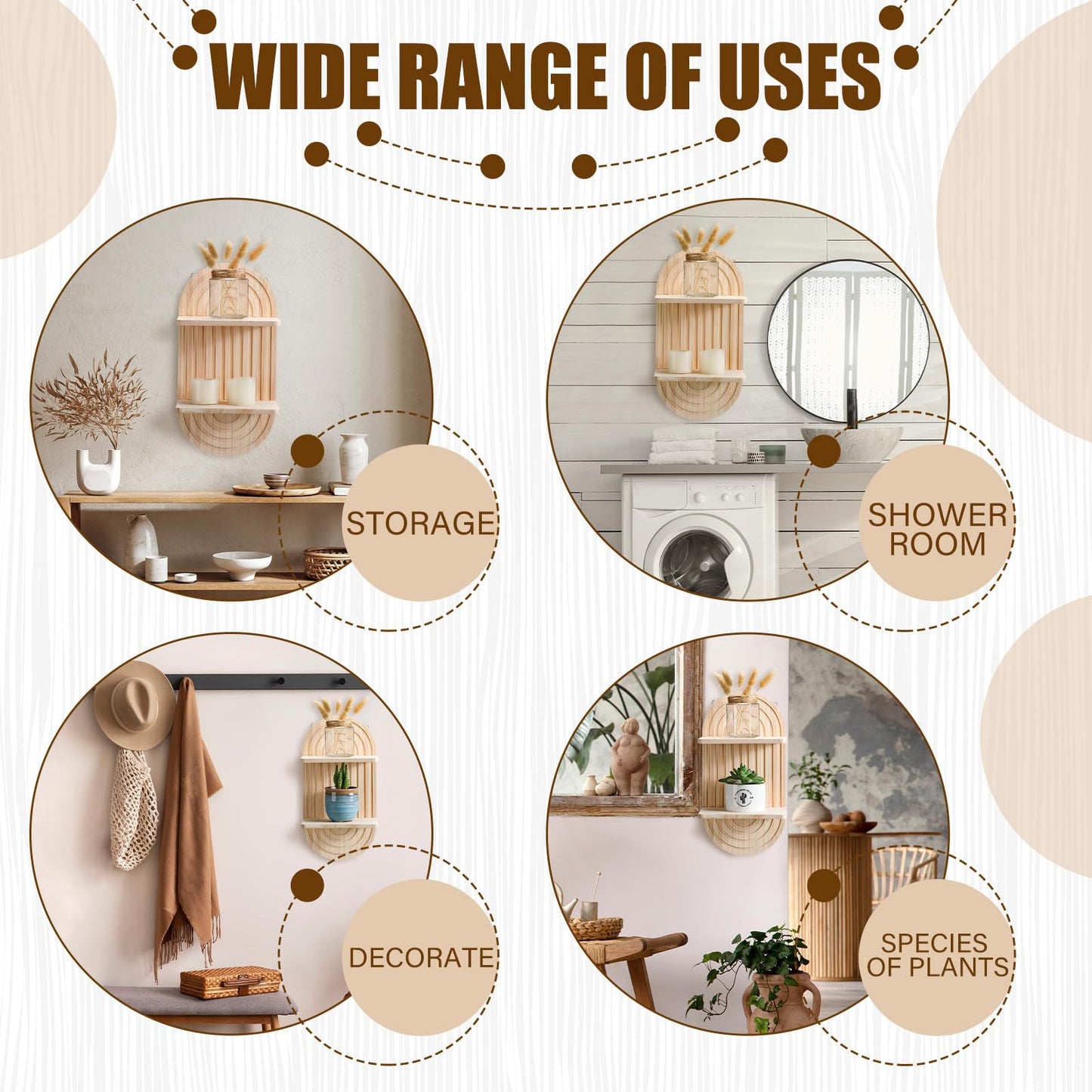 Bulk 15 Pcs Arch Candle Holders Boho Wooden Hanging Wall Shelves For Living Room Classroom Office Nursery Wall Decor Home Decor Wholesale