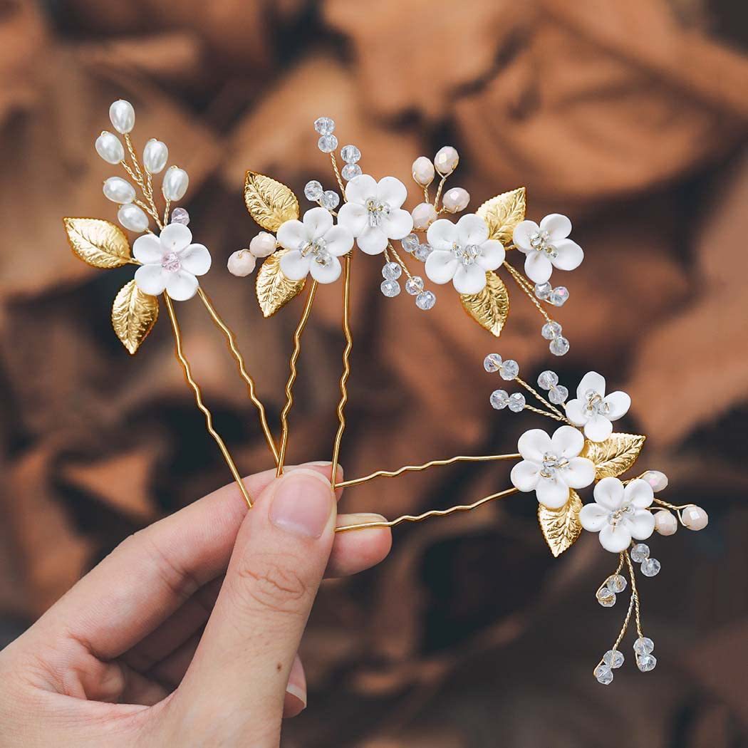 Bulk 3 Pcs Floral Hair Pins 2025 Pearl Rhinestones Bridal Accessories Hypoallergenic for Outdoor Boho Wedding Bridesmaids Wholesale